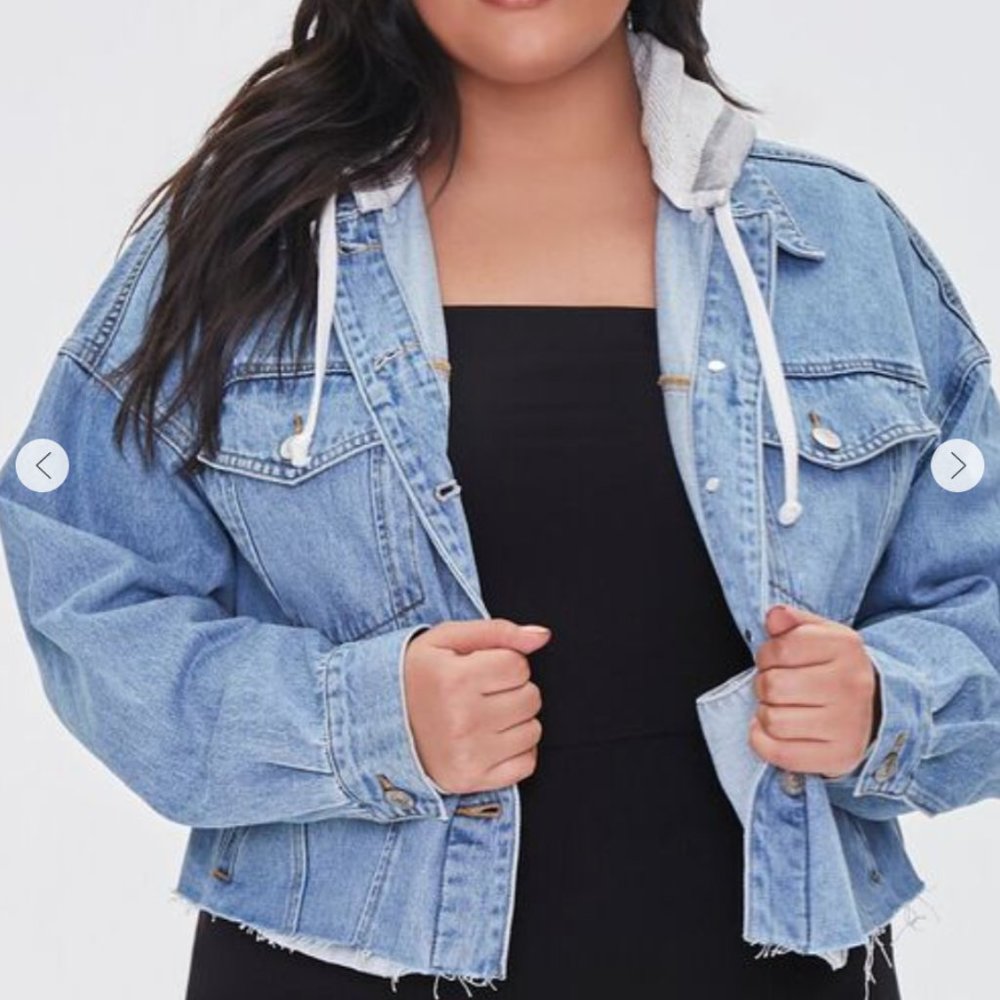 Forever 21 Cropped Hooded Denim Jacket (S)